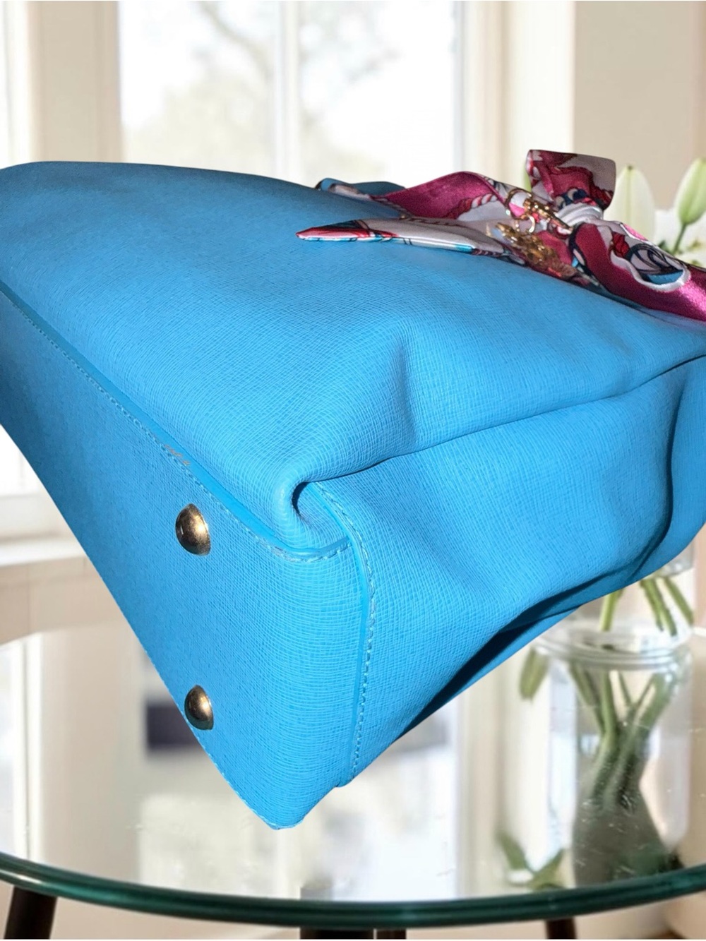 LOW START Furla Linda Medium Saffiano Leather Tote Bag – Cerulean Blue Like New - Picture 9 of 15